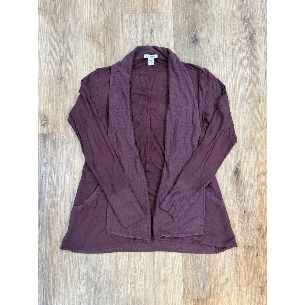 Athleta Pranayama Wrap Cardigan Womens Small Burgundy Plum Open Front Thumbholes
